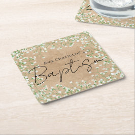 Barnets andningsfärg Cute Blommigt Boho Baptism Underlägg Papper Kvadrat