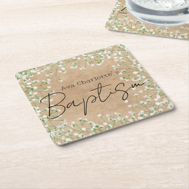 Barnets andningsfärg Cute Blommigt Boho Baptism Underlägg Papper Kvadrat (Vinklad)