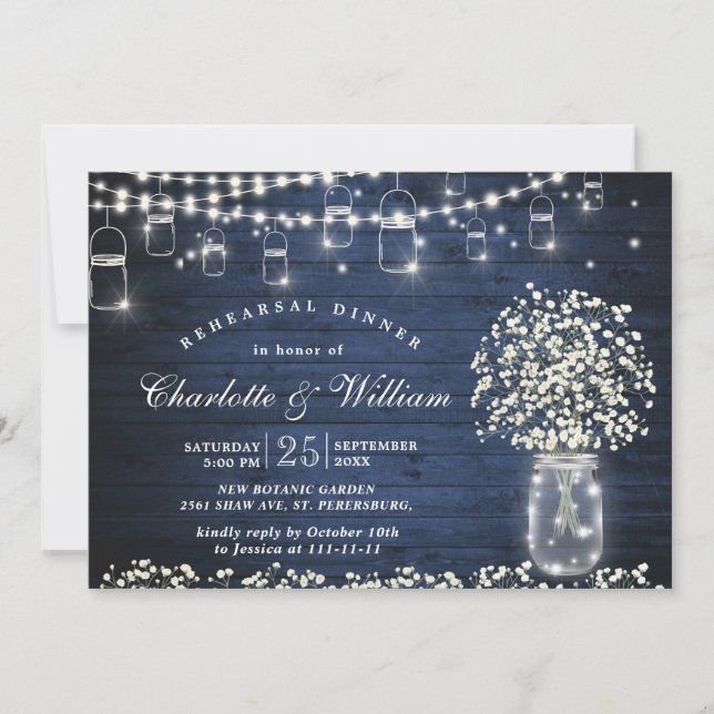 Barnets andningsmason Burk Rustic Rehearsal Middag Inbjudningar (Framsida)