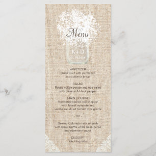 Barnets andningsmynning Burk Rustic Bröllop Menu Meny