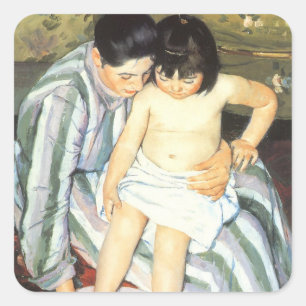 Barnets bad av Mary Cassatt Vintage Impressionism Fyrkantigt Klistermärke