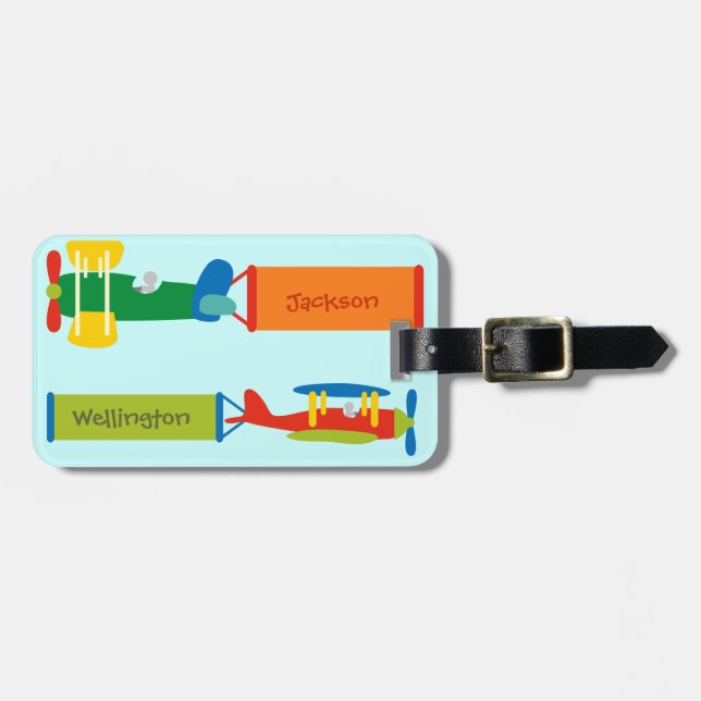 Barnets bagagemärke i flygplan (personalisera) bagagebricka (Horisontell Framsida)