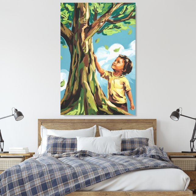 Barnets beundran: Färgstark modern trädposter Canvastryck (Insitu (sovrum))