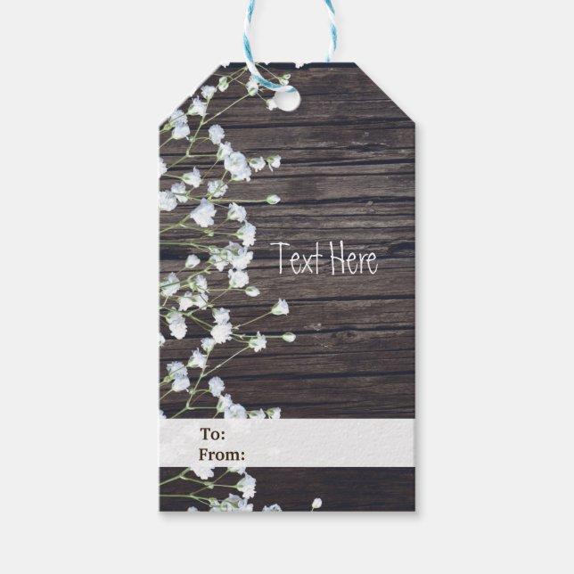 Barnets Blommigt och Mörk Rustic Wood Bröllop Presentetikett (Framsidan)