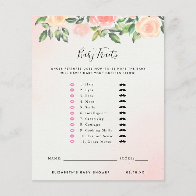 Barnets egenskaper | Baby Shower-spel (Framsida)