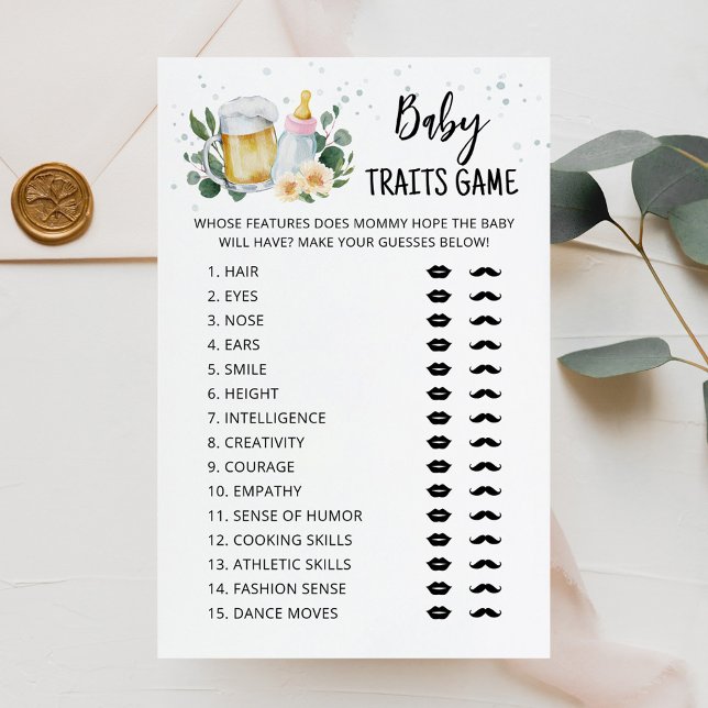 Barnets egenskaper Spel Baby Is Brewing fest Rosa  (Beer and Floral Baby is Brewing Baby Shower Baby Traits Game Card)