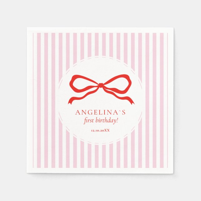 Barnets första födelsedag med mjuk rosa födelsedag pappersservett (Framsidan)