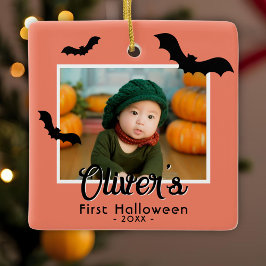 Barnets första Halloween Svarta fladdermöss foto  Julgransprydnad Keramik