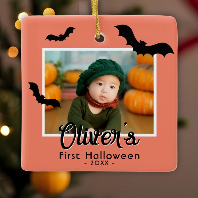 Barnets första Halloween Svarta fladdermöss foto  Julgransprydnad Keramik (Skapare uppladdad)