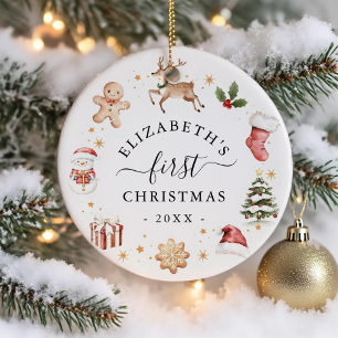 Barnets första jul akvarell krans julgransprydnad keramik