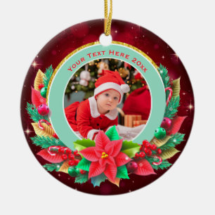 Barnets första jul anpassat namn foto minnessaker julgransprydnad keramik