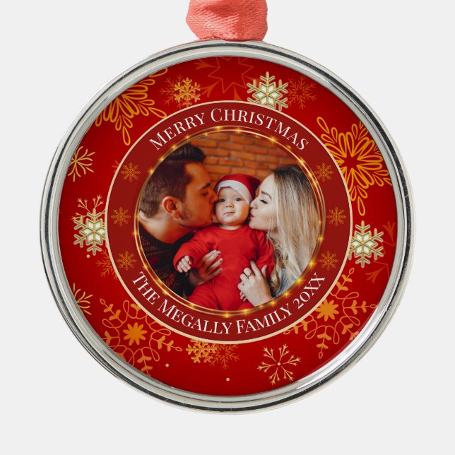 Barnets första jul anpassat namn foto minnessaker julgransprydnad metall (Framsidan)