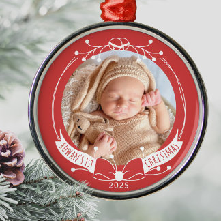 Barnets första jul med anpassat namn och år foto julgransprydnad metall