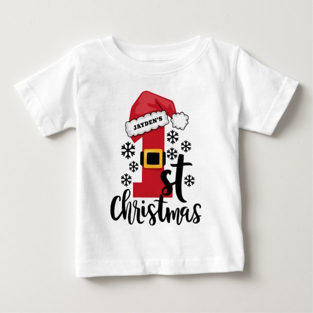 Barnets första jul Personlig namn Santa hatt T Shirt (Framsida)
