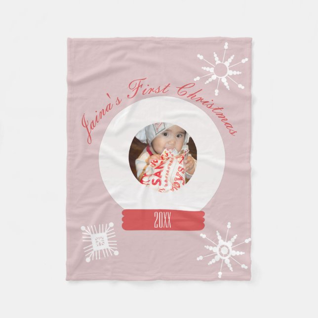 Barnets första jul Snökupol Snöflingor Fleecefilt (Framsidan)