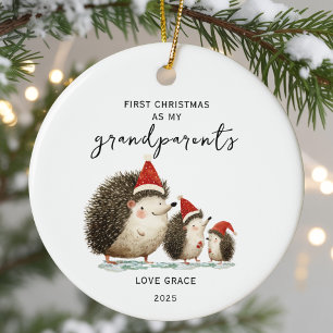 Barnets första jul som mina morföräldrar igelkott julgransprydnad keramik