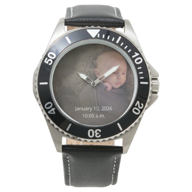 Barnets fotodatum och födelse tid armbandsur (Framsida)