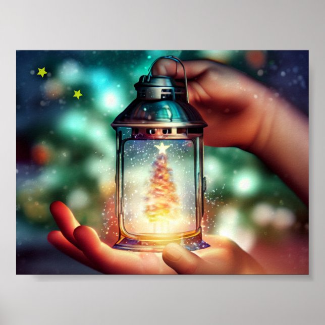 Barnets händer som håller jullykta poster (Framsidan)