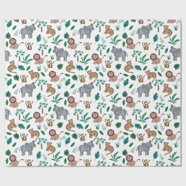 Barnets jungle Birthday Gift Wrap Presentpapper (Platt)