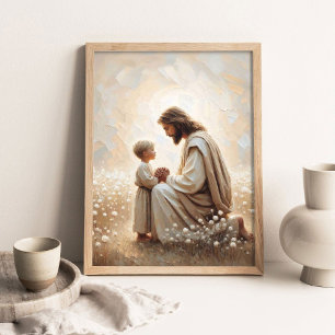 Barnets Kärlek, Kristet Väggdekor, Jesus och Pojke Poster