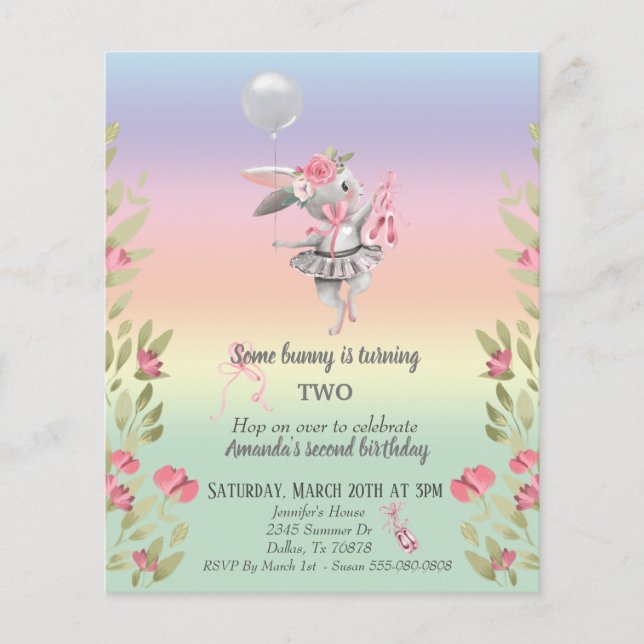 Barnets lilla Påsk Ballerina Birthday Invit (Framsida)