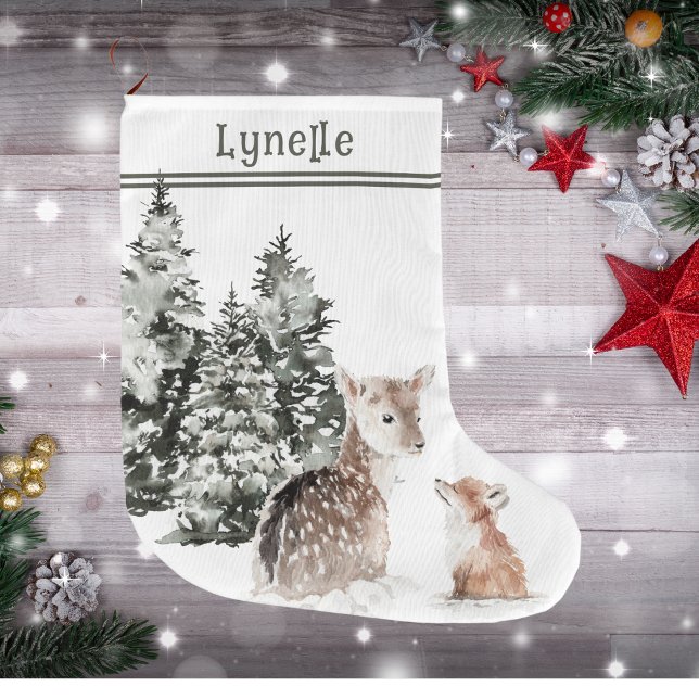 Barnets Namn, Cute Baby djur, Stor Julstrumpa (Child's Name, Cute Baby Animals, Large Christmas Stocking)