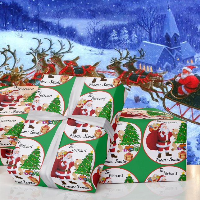Barnets NAMN från Jultomten Julgran Grönt Presentpapper (Skapare uppladdad)