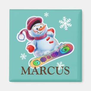 Barnets namn-snurrande snögubbe-kylskåp magnet