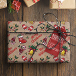 Barnets Namn Vintage Jul Kraft Wrapping Pape Presentpapper<br><div class="desc">Anpassat namn på den här inslagningen är pappert för att lägga till en festlig beröring till alla julklappar du ge. Personlig som är papper för att ge julklappar en fin beröring.</div>
