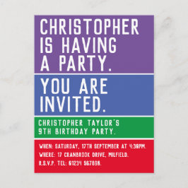 Barnets nionde Födelsedagsfest inbjudan Vykort