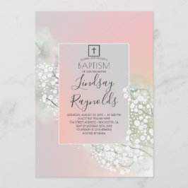 Barnets  Rosa Blommigt Flickor Baptism Inbjudningar