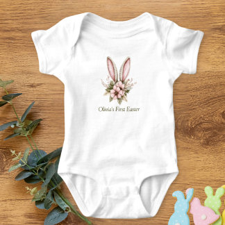 Barnets rosa och ljusgröna första påsk overall t shirt