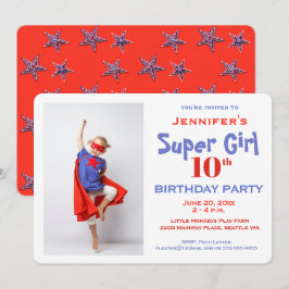 Barnets superhjälte, födelsedagsfestinbjudan, röd inbjudningar
