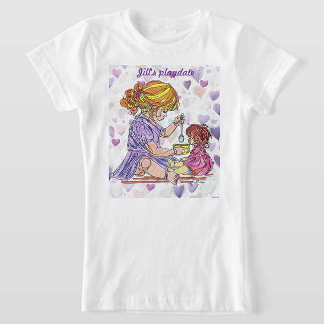 Barnets t-shirt flicka och docka (Laydown)
