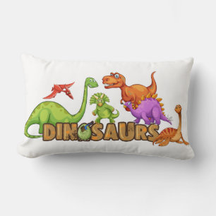 Barnets trävirkesdyna - Färgglada dinosaurier Lumbarkudde