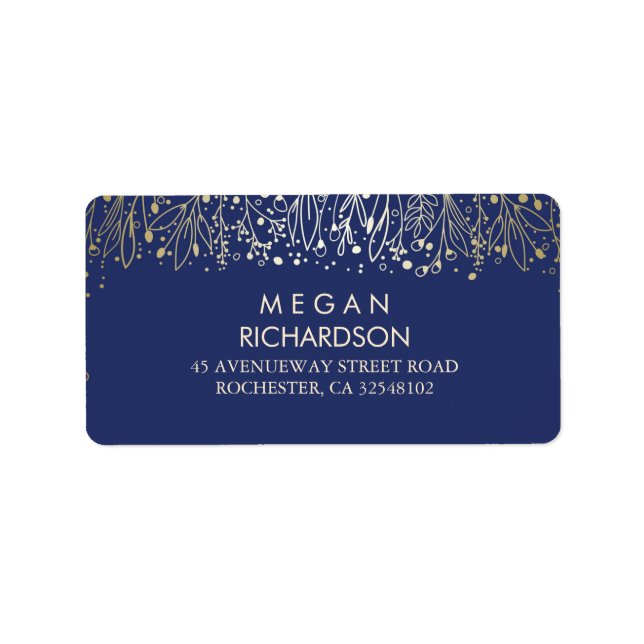 Barnets utandning Guld och marinens Blommigtar Brö Adressetikett (Framsidan)