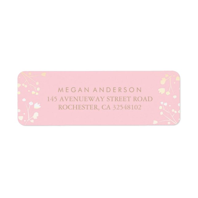 Barnets utandning Guld och Rosa Bröllop Returadress Etikett (Framsidan)