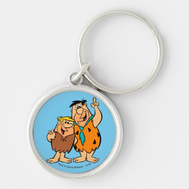 Barney Rubble och Fred Flintstone Rund Silverfärgad Nyckelring (Framsidan)
