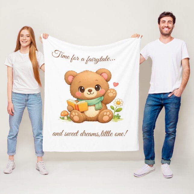 Barnfiltfiltblanket | "Sagoläsande björn" Fleecefilt (På plats)