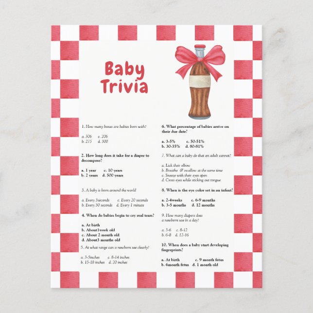 Barnflasksa soda - Baby Trivia | Baby Shower-spel (Framsida)