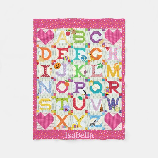 Barnflicka Alfabet Quilt Design Fleecefilt (Framsidan)