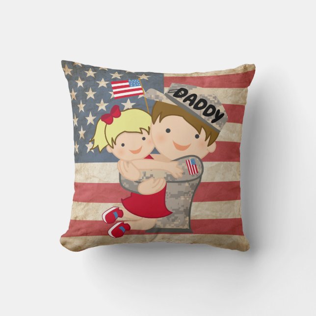 Barnflicka, dotter, Hugger Soldier Pappa Pillow Kudde (Framsida)