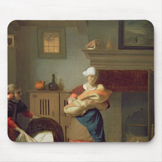 Barnflicka med bebiset i en insida musmatta (Framsidan)