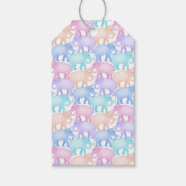 Barnfödelsedag med flerfärgade elefanter presentetikett