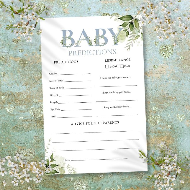 Barnförutsägelser Grönska Bebisduschspel (Baby Predictions Greenery Baby Shower Game)