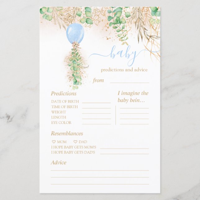 Barnförutsägelser och rådgivning Baby Shower-spel (Framsida)