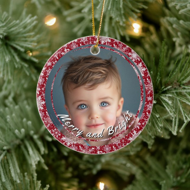 Barnfoto för Merry och Bright Snöflingor Red Anpas Julgransprydnad Keramik (Träd)