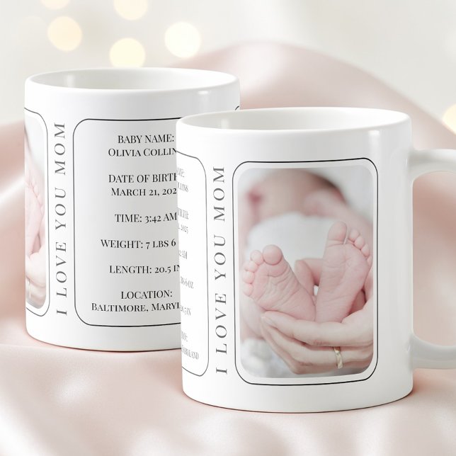 Barnfoto Modern Vit Ny Mamma Första Mors Dag Kaffemugg (Baby Photo Modern White New Mom First Mothers Day Coffee Mug)