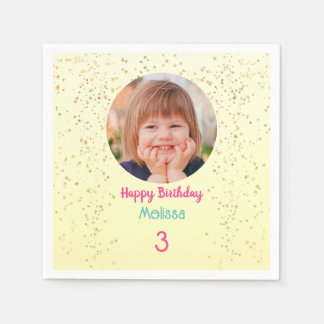 Barnfoto/Namn/Lycklig B'day, Guld Stars Yel Pappersservett