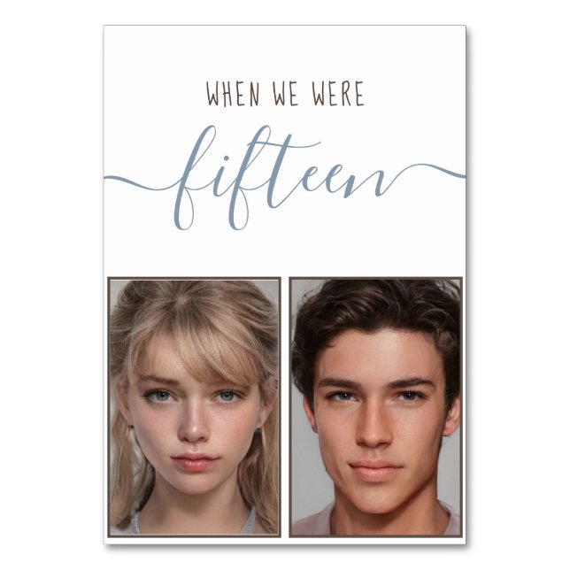 Barnfoton Ålder 15 Dusty Blue Handwrite Bröllop Bordsnummer (Framsidan)